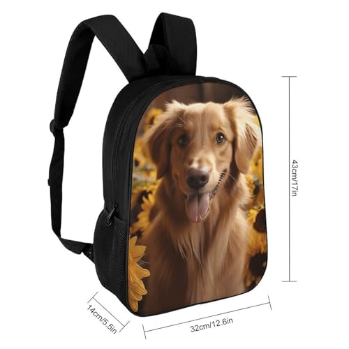 Golden Retriever Sunflower Backpack - Durable 600D Polyester, 17 Inch Backpack with Ergonomic Adjustable Straps, Lightweight Travel Bag for Men & Women2