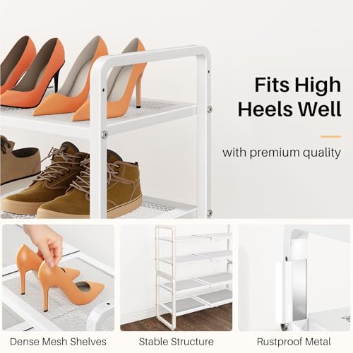Image of SNTD Shoe Rack - Expandable Shoe Organizer for Closet, Adjustable Metal Shoe Shelf Storage, Stackable Long Shoe Stand Holder for Garage, Entryway, Door Entrance (White, 4-Tier)