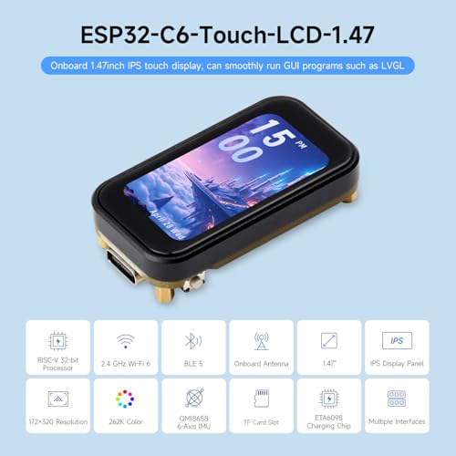 Waveshare ESP32-C6 1.47inch Touch Display Development Board, 172×320 Resolution, 262K Display Color, Supports Wi-Fi 6 / BLE 5, 160MHz RISC-V Processor - Image 4