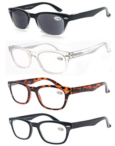 MODFANS Reading Glasses Women 4 Pack Vintage Men Sun Readers 3.0,Women's for Reading Comfort Spring Hinge Arm Eyeglasses-Lightweightest Square Frame Look Stylish to Wear,Come with Pouch