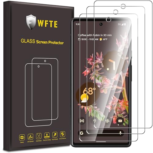 WFTE 3-Pack Screen Protector for Google Pixel 6 9H Hardness Anti-Scratch Anti-Fingerprint Bubble-Free HD Clear Premium Protective Tempered Glass Film for Pixel 6 Case Friendly
