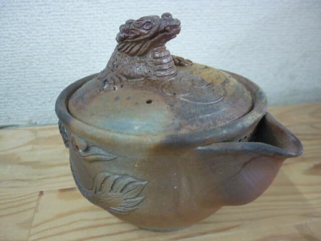 備前焼 龍宝瓶 竜 75.備前焼 宝瓶 登り窯 龍 りゅう 4角 手びねり 急須