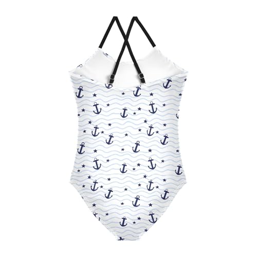 Blue Star Anchor Girls One Piece Swimsuits Summer Quick Dry Beach Bathing Suit2