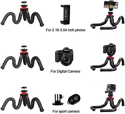 Camera Phone Tripod, Flexible Mini Tripod with Bluetooth Control Phone Clip Travel Tripod Stand, Small Octopus Tripod for Phone, Gopro, DSLR Camera for Time-Lapse Photography