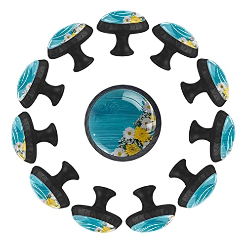 Boutons de tiroir bleus en bois fleurs pour rénover facilement une commode ou crèche
