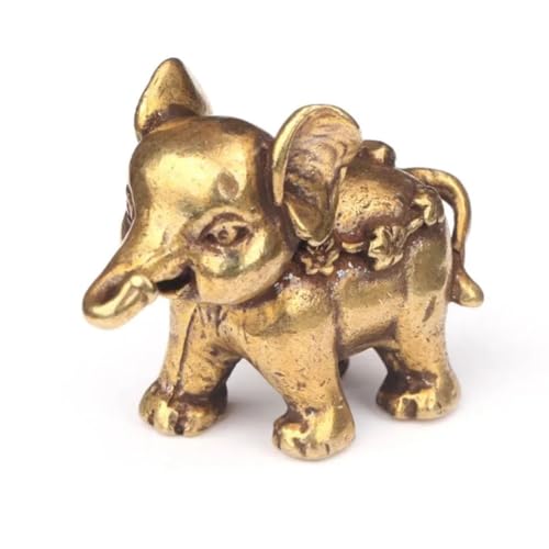 FLUSTDER Antique Bronze Cute Elephant Miniature Figurines Desk Ornament Decorations Accessories Copper Animal Sculpture Home Decor Crafts