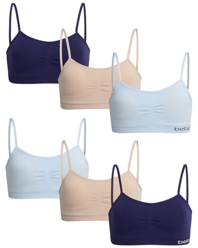 bebe Girls Bras - 6 Pack Lightweight Seamless Training Bra for Girls with Removable Pads Tag Free Bras for Teens (S-L)
