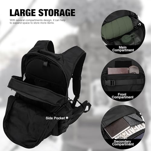 Mardingtop plecak taktyczny, 28 l, z naszywką z rzepem, plecak wojskowy na trekking, kemping, wędrówki, podróże, pracę, czarny, 28L, Taktyczne