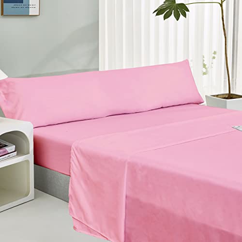 HOMEYA - Juego de sábana Cama 90cm - juego de 3 piezas - sábana encimera 165x260, bajera ajustable 90x190, funda almohada 45x110, Rosa