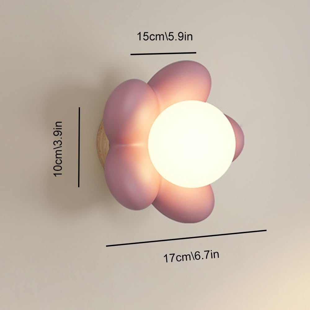 Flower Cartoon Wall Light for Kids Room, Mini Wall Lamp with Spherical Acrylic Shade, G9 Lighting Fixture for Princess Decor