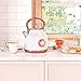 Retro Electric Kettle, 1.7L Stainless Steel Tea Kettle with Large Temperature Gauge, 1500W Fast Heating Hot Water Boiler with LED Indicator, Auto Shut-off & Boil-Dry Protection-Reteo White