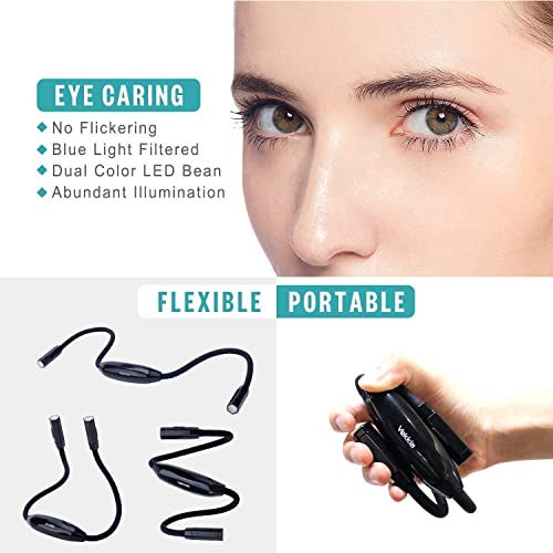 Vekkia Rechargeable Neck Reading Light - Led Book Lights For Reading In Bed, 3 Colors, 9 Brightness Levels Reading Light, Hands Free For For Bookworms, Crafts & Runner (Black & Blue) #TOP5