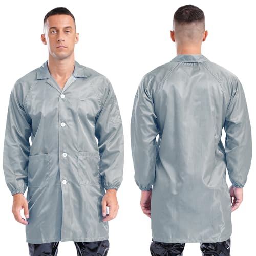 Image of iiniim Unisex Women Men Long Sleeve Work Coat Button Down Wear Resistant Jacket Dustproof Lab Coat