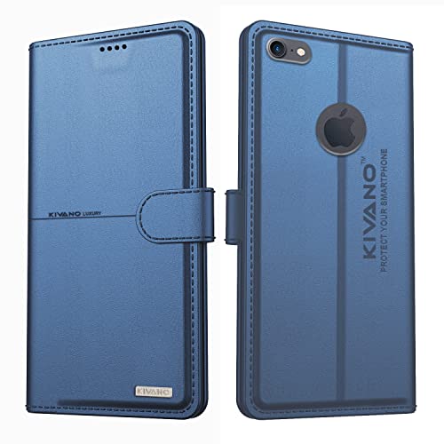 Image of KIVANO Professional Series Wallet Case Compatible for Apple iPhone 7 | Luxurious Design | Handcrafted Unique | Premium | PU Leather Flip Cover | Card Slots | Kickstand | Magnetic Closure - Dark Blue