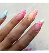 Green French Press on Nails 3D Curve Line Stick on Nails Ocean Shell Design Starfish Acrylic Fake...