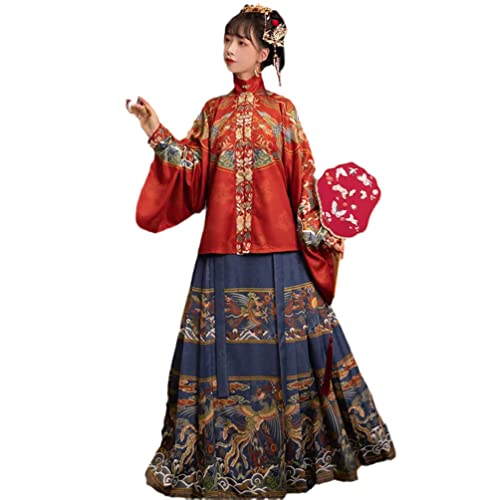 Jupe Hanfu à Visage de Cheval avec haut rouge à manches Pipa style Ming automne hiver
