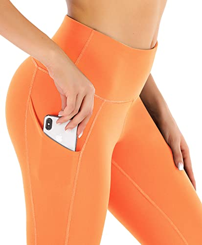 Ewedoos Fleece Lined Leggings With Pockets For Women - Thermal Warm Workout Winter Leggings For Women Yoga Pants For Women Neon Orange #TOP2