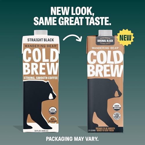 Wandering Bear Straight Black Organic Cold Brew Coffee - Extra Strong, Bold, Smooth, Unsweetened, Shelf-Stable, Ready to Drink & Vegan, 100% Organic Iced Cold Brewed Coffee Drink - 32 fl oz, 6 pack - Thumbnail 3