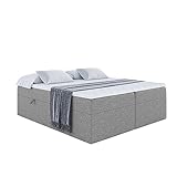ALTDECOR Boxspringbett mit H3-Matratze (20 cm hoch) mit Bonellfederung + PUR, Topper (4 cm hoch), Polsterbett mit Bettkasten 140x200 - Grau Inari 91
