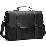 RAINSMORE Messenger Bag for Men 15.6 Inch Vintage Leather Briefcase Waterproof Laptop Bag Large Satchel Office Work Business College Computer Bag, Black