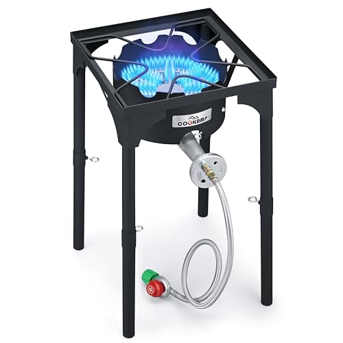 High Pressure Propane Burner Banjo Single Wok Burner 200,000BTU with Adjustable Height. 0-20 PSI Adjustable Regulator and Steel Braided Hose SA1550 (200,000BTU)