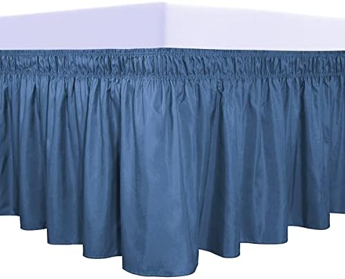 PureFit Wrap Around Ruffled Bed Skirt with Adjustable Elastic Belt - 14 Inch Drop Easy to Put On, Wrinkle Free Bedskirt Dust Ruffles, Bed Frame Cover for Queen, King and C-King Size Beds, Navy