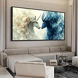 HKDGOKA Large Canvas Wall Art, Blue and White Gradient Abstract Animals Paintings Light and Dark Opposition Style Prints Pictures for Bedroom Living Room Kitchen Home Decor 29x58 IN