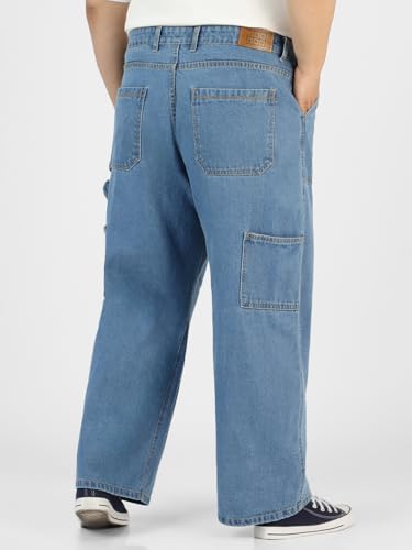 Image of Urbano Plus Men's Loose Mid Rise Baggy Fit Cargo Carpenter Jeans with 6 Pockets Non-Stretchable