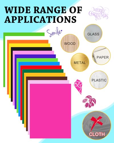 UCEC Smart Permanent Vinyl for Cricut Joy Xtra, 32 Assorted Colors Adhesive Vinyl & 3 Transfer Films for Cricut Machine, Self Adhesive Vinyls 24 x 30.5 cm, Ideal for Cars, DIY Cups, Decoration, 35 Pcs - Image 5