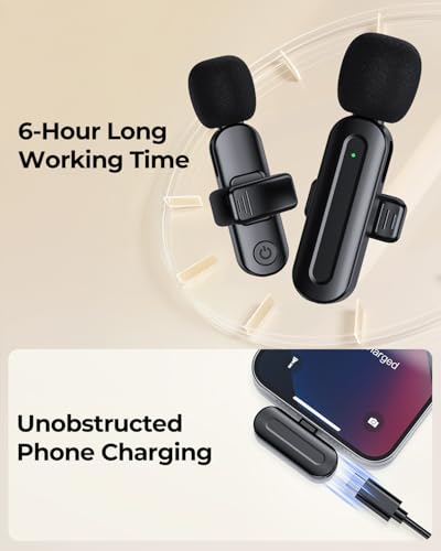 Image of PQRQP Wireless Mini Microphone for iPhone /iPad /Android: 2 Pack Lavalier Microphone for Video Recording, High-Fidelity Audio iPhone Mic for Content Creators(Graphite Black)