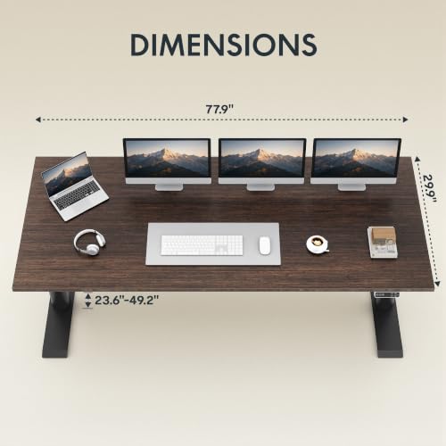 Image of FLEXISPOT E6 Pro Large 78 inch x 30 inch Organic Modern Bamboo Standing Desk, Electric Dual Motor 3-Stage Height Adjustable Desk with Oval Legs, Heavy Duty 330lbs, Walnut Bamboo Desktop, Black Frame