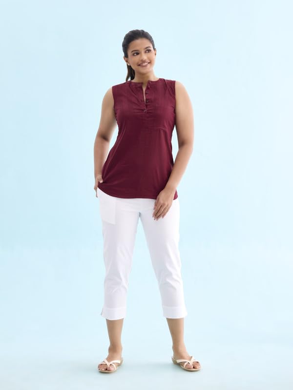 Image of GO COLORS Solid Cropped Pencil Pant for Women | Breathable, Side Pocket