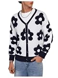 Picture of SHENHE Men's Skeleton Pattern Cardigan Sweaters Long Sleeve Unisex Outwear Knitted Coats Floral Blue Medium
