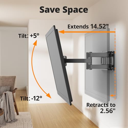 Image of IWORKBOARD 50 55 65 inch Full Motion TV Wall Mount for 32-70 inch TV Bracket, Dual articulating Arms Mount, Tilt Swivel Extension Level, Max VESA 400x400mm, 16 inch Studs, 110 lbs,Fit Most 40 43 50+ TVs