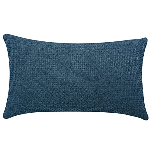 Lot de 1 Housse de Coussin 35x55cm Taie d'oreiller Décoratif en Lin Coton Carré Double Face Fermeture Glissière Invisible Couleur Unie Bleu Marine M105 14x22inch pour Salon Chambre Canapé Decor Cover