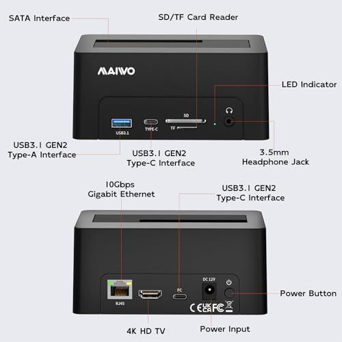Image of MAIWO Hard Drive Docking Station for 2.5 3.5 Inch SATA HDD SSD, USB 3.0 /eSATA 5Gbps Speed with UASP, 24TB Capacity, External HDD Reader