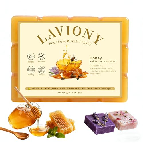LAVIONY Soap Base - Moisturizing Melt Pour Soap Base for Crafting Soap Making, Pre-Cut, All Natural Gentle on Skin, Vegan&Cruelty-Free, SLS/SLES Free, Organic Soap Base (16 Ounce (Pack of 1), Honey)