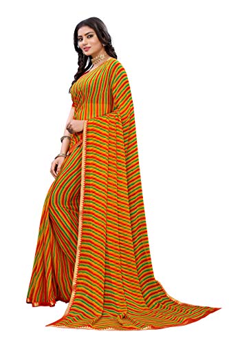 Image of AKHILAM Women's Lace Border Leheriya Chiffon Saree with Unstitched Blouse Piece(4QEN18 Parent)