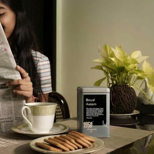 Image of 1950 Origins Royal Assam Premium Black Tea,150g | Pure Assam CTC Loose Leaf Tea | 100% Natural Rich, Strong Kadak Chai | Tin Caddy Pack
