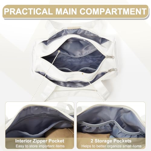 Small Gym Bag 13.78"x6.7"x6.7" Carry On Duffel Bag, Mini Personal Item Bag Lightweight Tote Weekender Overnight Bags for Women and Men Sports, Traveling, Swimming, Yoga (Cream Color)4