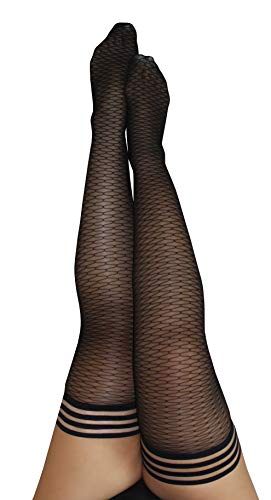 Kix'ies Stockings For Women | Thigh High Stockings with No-Slip Grip Stay Ups Thigh Bands | Womens Thigh High Stockings(Black,1301D)