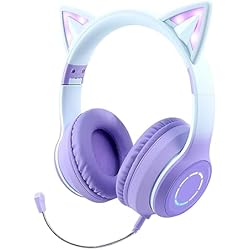 Cascos Gamer Con Orejas Sendowtek Auriculares Inalambricos Niños Auriculares Diadema Bluetooth Niña con Microfono Cascos Oreja de Gato con Luz LED Auriculares Infantiles para Niños Niñas Adultos (Violeta)