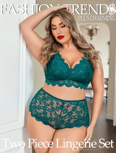 Image of Avidlove Plus Size Lingerie Set for Women Sexy Lace Halter Bralette High Waist Panty Set