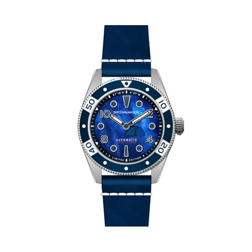 Spinnaker Herren 43 mm Fleuss Automatik Nessie Pearl Diver Limited Edition Uhr mit Lederband SP-5168, Nessie Blue
