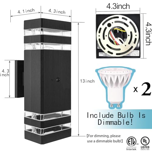 Image of Motion Sensor Outdoor Wall Lights, Cold Light with PIR Body Sensor, Black Aluminum Up & Down Porch Sconce, GU10 LED Bulbs Included, ETL Listed, Dusk to Dawn Garage & Garden Lighting Fixture