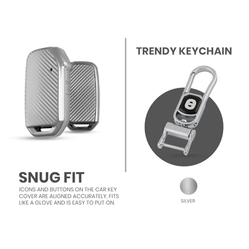 Image of Keyzone Silverstar TPU Car Key Cover with Keychain Compatible for Kia Seltos, Sonet 2023 Onwards, 3 Button Smart Key (Silver)