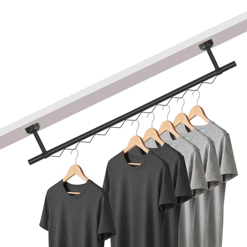 Closet Rail Hanging for Wall Mount, Any-Angle Ceiling Mount Rod, Sloped Hanging Rail Rack, Under Stairs Organizer, Sloped Ceiling Closet Solutions for Bedroom Attic Under Stairs Areas (1, Black)
