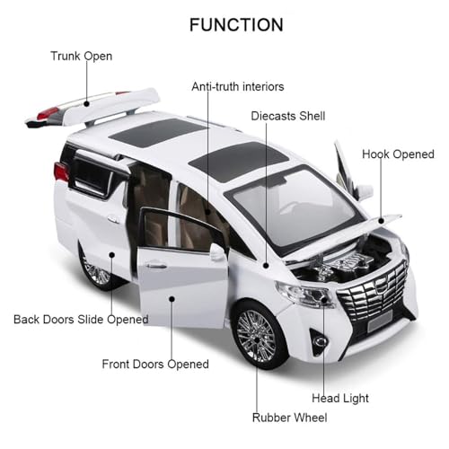 Image of DEUSON ECOM 1:32 Scale Alphard Toy Car for Kids Diecast Metal Cars with Light Sound Pull Back Openable Door Car Toy