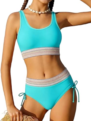 Image of Teen Girls Swimsuit Two-Piece Bikini Set Adjustable Shoulder Straps Bathing Suit Kid Athletic Swimwear with Chest Pad