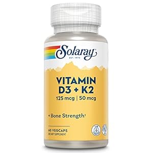 SOLARAY Vitamin D3 K2 – Bone Health and Immune Support Supplement – with 5000 IU Vitamin D as VIT D3 and 50 mcg Vitamin K2 as Menoquinone MK7, Made Without Soy, 60-Day Guarantee, 60 Serv, 60 VegCaps
